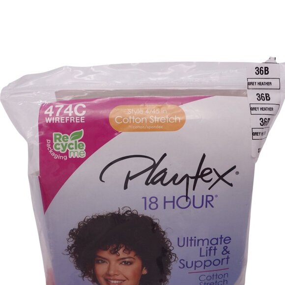 LN Playtex 18 Hour Ultimate Lift Cotton Wireless Bra Sz 36B Grey Full Coverage - Picture 5 of 8